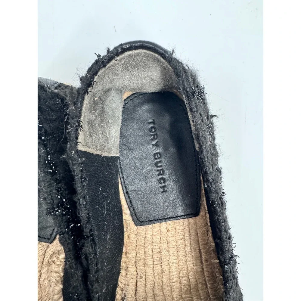 Tory Burch Espadrilles Women 6.5 Black Pearl Logo Tweed Slip On